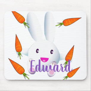 Cute White Bunny & Carrots Mouse Mat
