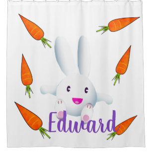 Cute White Bunny & Carrots Shower Curtain