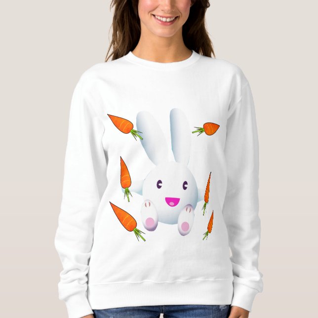 Cute White Bunny & Carrots Sweatshirt (Front)