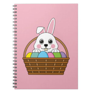 Cute White Bunny Colourful Easter Egg Hunt Basket Notebook