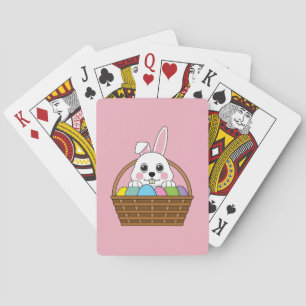 Cute White Bunny Colourful Easter Egg Hunt Basket Playing Cards