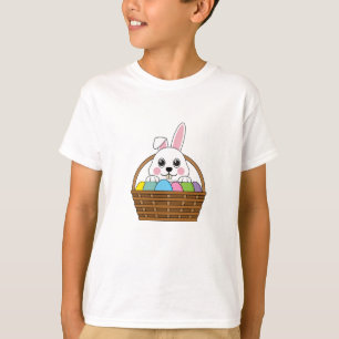 Cute White Bunny Colourful Easter Egg Hunt Basket T-Shirt