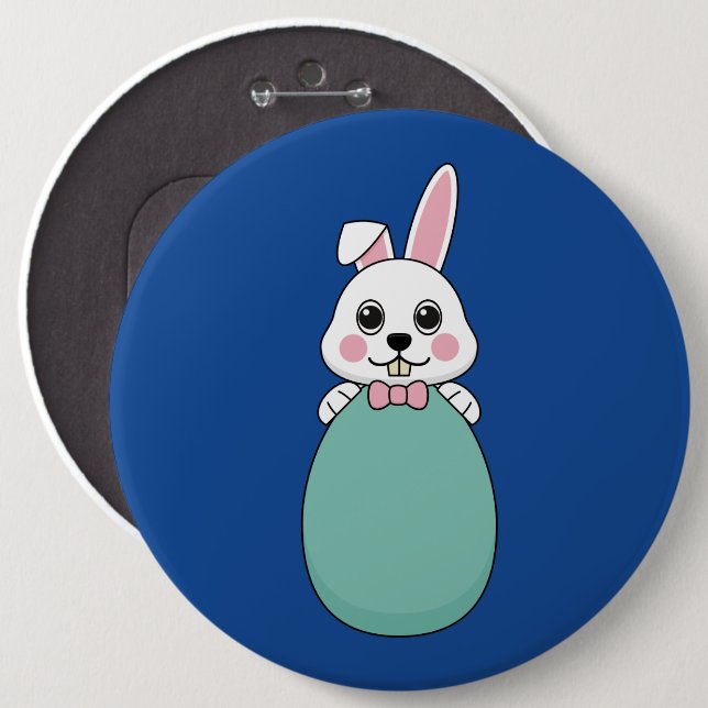 Cute White Bunny Holding Easter Egg 6 Cm Round Badge (Front & Back)