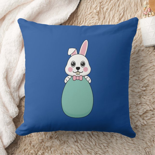Cute White Bunny Holding Easter Egg Cushion (Blanket)