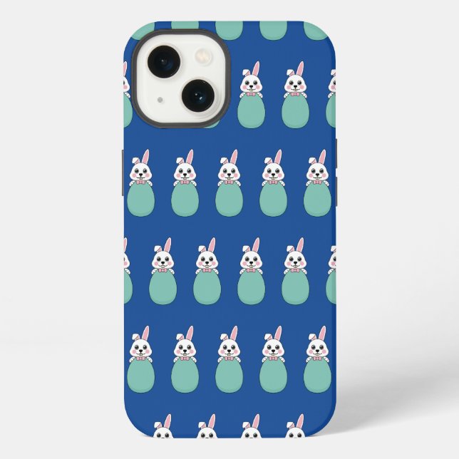 Cute White Bunny Holding Easter Egg Pattern iPhone Case (Back)