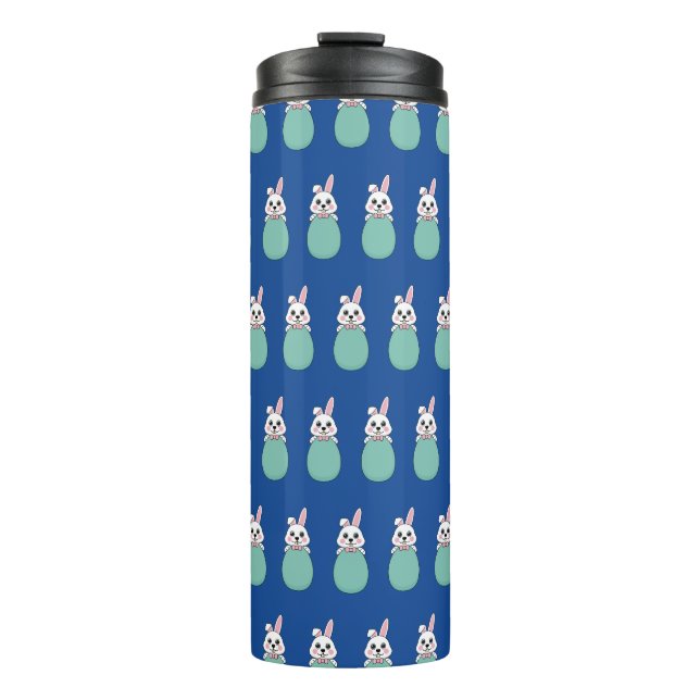 Cute White Bunny Holding Easter Egg Pattern Thermal Tumbler (Front)
