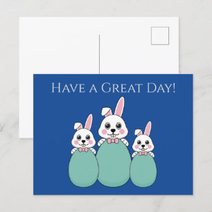 Cute White Bunny Holding Easter Egg Personalise Holiday Postcard