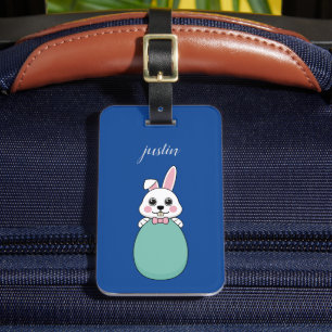 Cute White Bunny Holding Easter Egg Personalise Luggage Tag