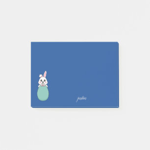 Cute White Bunny Holding Easter Egg Personalise Post-it Notes