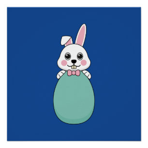 Cute White Bunny Holding Easter Egg Poster
