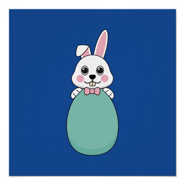 Cute White Bunny Holding Easter Egg Poster (Front)