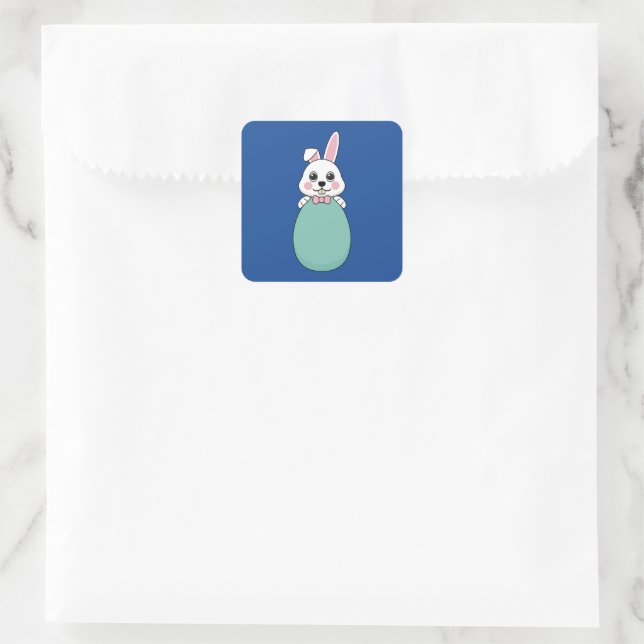 Cute White Bunny Holding Easter Egg Square Sticker (Bag)