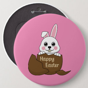 Cute White Bunny in Chocolate Egg Happy Easter 6 Cm Round Badge