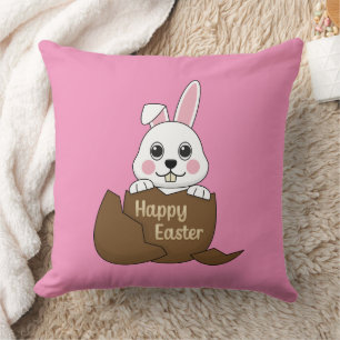 Cute White Bunny in Chocolate Egg Happy Easter Cushion
