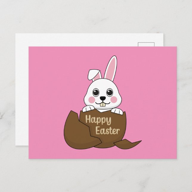 Cute White Bunny in Chocolate Egg Happy Easter Holiday Postcard (Front/Back)