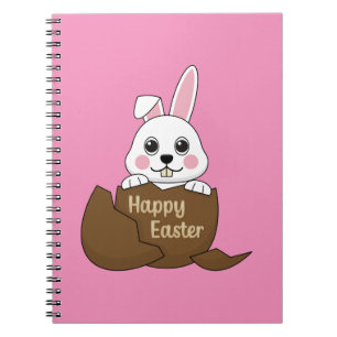 Cute White Bunny in Chocolate Egg Happy Easter Notebook