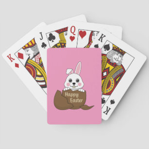 Cute White Bunny in Chocolate Egg Happy Easter Playing Cards