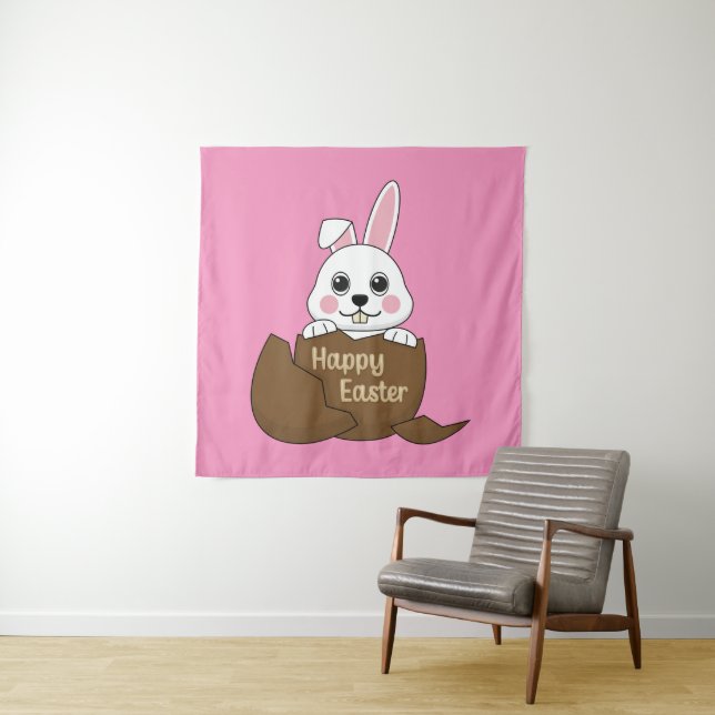 Cute White Bunny in Chocolate Egg Happy Easter Tapestry (In Situ)