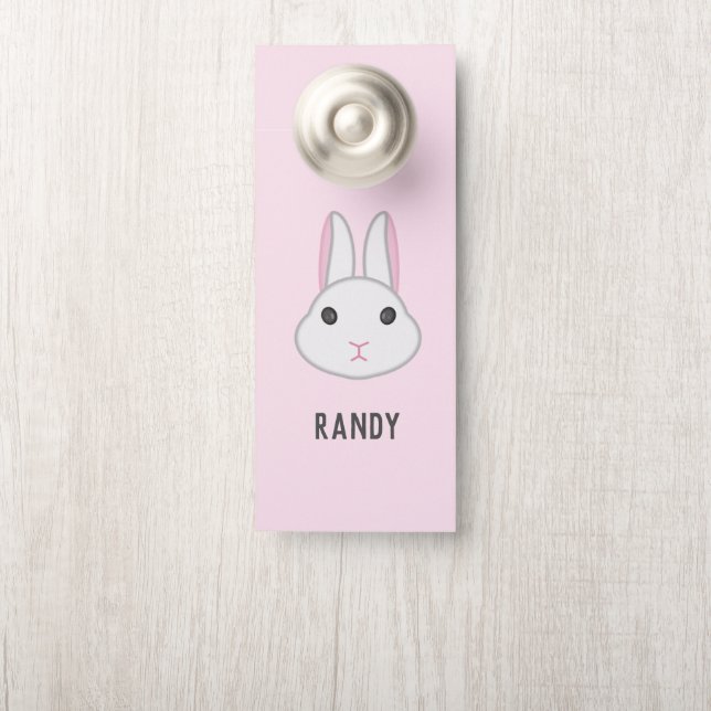 Cute white bunny on pink door hanger (On Knob)