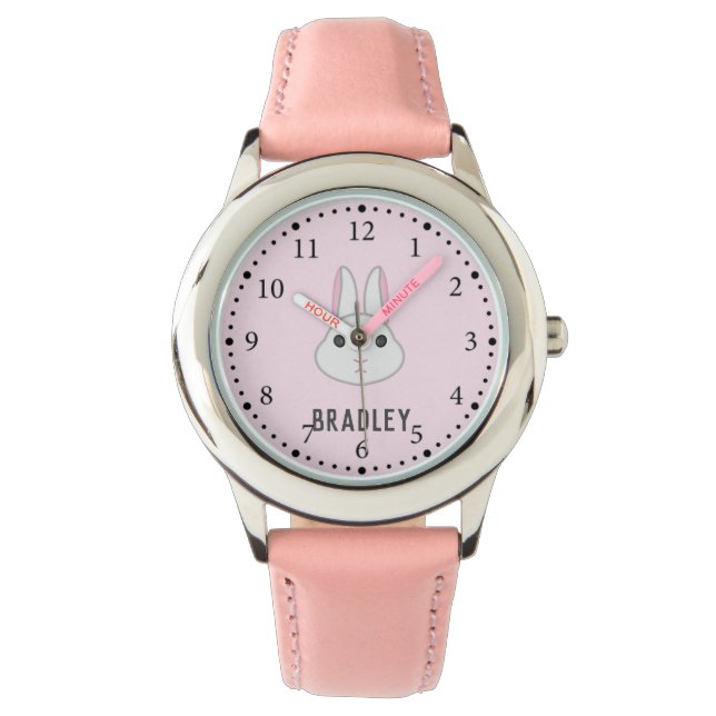 Cute white bunny on pink watch (Front)