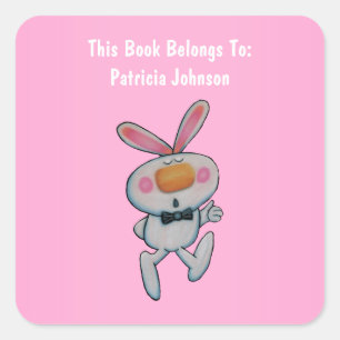 Cute White Bunny Orange Nose Thumbs up Pink Square Sticker