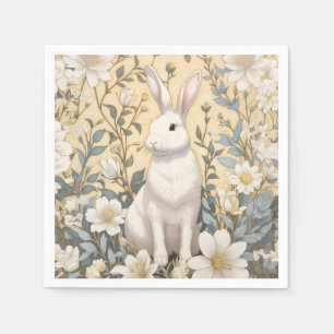 Cute White Bunny Pastel Yellow Floral  Napkin