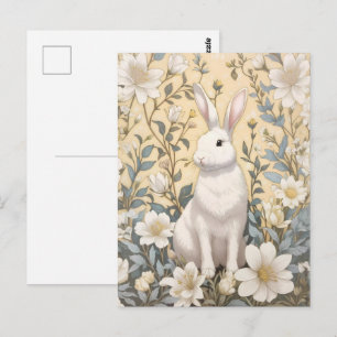 Cute White Bunny Pastel Yellow Floral  Postcard