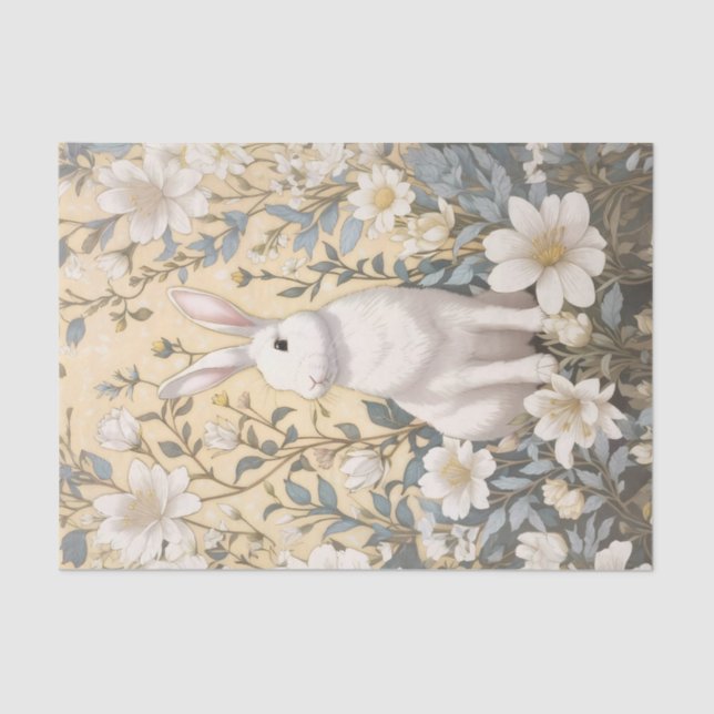 Cute White Bunny Pastel Yellow Floral  Tissue Paper (Front)