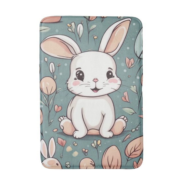 Cute white bunny pattern bath mat (Front Vertical)