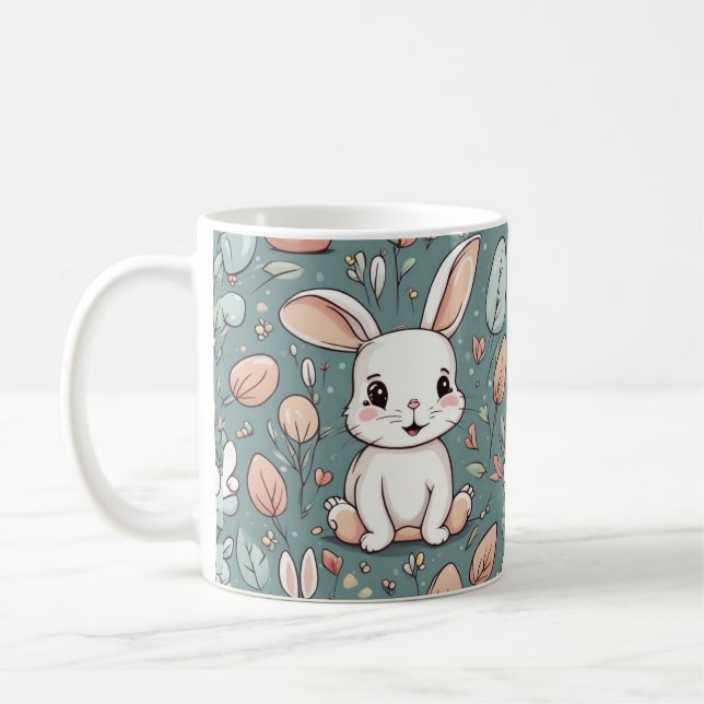Cute white bunny pattern coffee mug (Left)