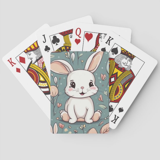 Cute white bunny pattern playing cards (Back)