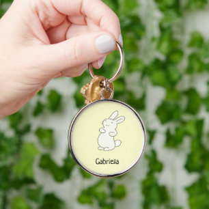 Cute white bunny personalised name yellow key ring