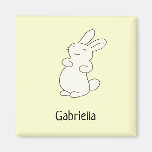 Cute white bunny personalised name yellow magnet
