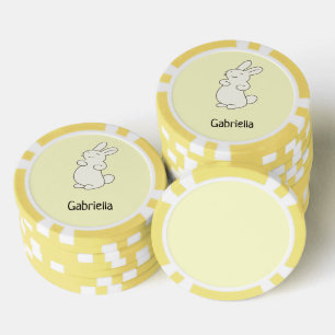 Cute white bunny personalised name yellow poker chips