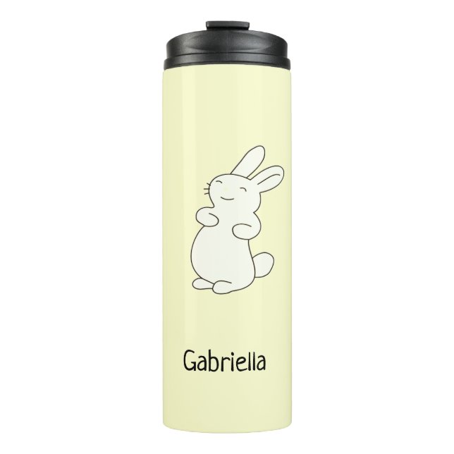 Cute white bunny personalised name yellow thermal tumbler (Front)