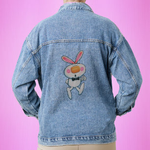Cute White Bunny Pink Ears cheeks Thumbs Up  Denim Jacket