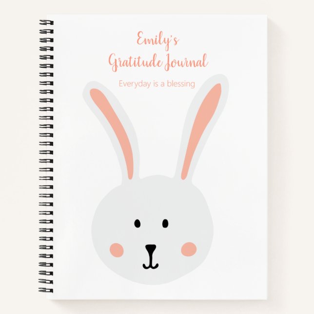 Cute White Bunny Rabbit Gratitude Journal Pink (Front)