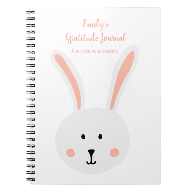 Cute White Bunny Rabbit Gratitude Journal Pink (Front)