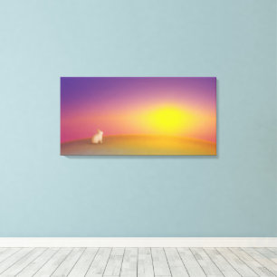 Cute White Bunny Rabbit on Grassy Hill at Sunrise Canvas Print