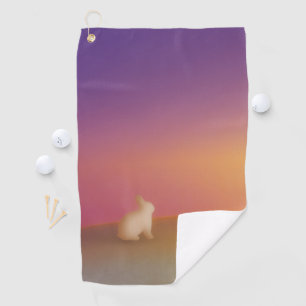 Cute White Bunny Rabbit on Grassy Hill at Sunrise Golf Towel