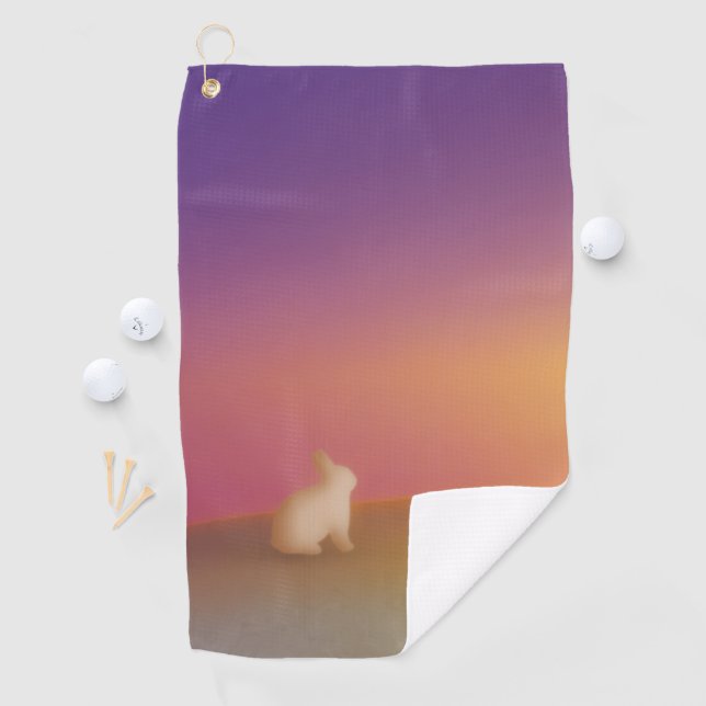 Cute White Bunny Rabbit on Grassy Hill at Sunrise Golf Towel (InSitu)