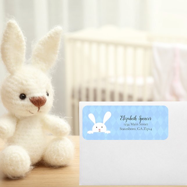 Cute White Bunny Rabbit Return Address | Baby Blue (Creator Uploaded)