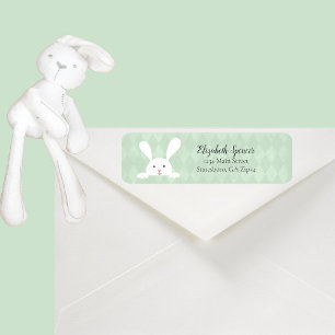 Cute White Bunny Rabbit Return Address Green