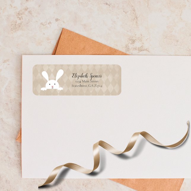 Cute White Bunny Rabbit Return Address | Tan (Creator Uploaded)