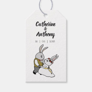 Cute White Bunny Rabbits In Love Wedding Tags