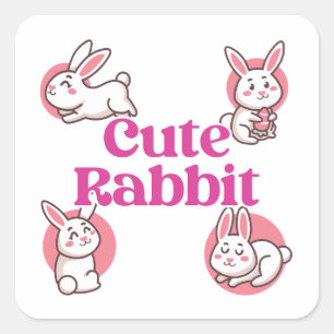Cute White Bunny Rabbits Kawaii Easter Pattern Square Sticker