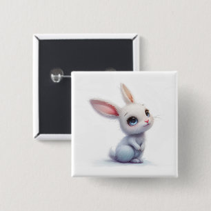 Cute White Bunny with Big Blue Eyes 15 Cm Square Badge