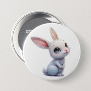 Cute White Bunny with Big Blue Eyes 7.5 Cm Round Badge