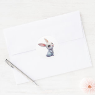 Cute White Bunny with Big Blue Eyes Classic Round Sticker