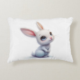 Cute White Bunny with Big Blue Eyes Decorative Cushion